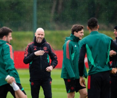 MANCHESTER, ENGLAND - MAY 22: Manager Erik ten Hag of Manchester United in action during a first team training session at Carrington Training Ground on May 22, 2024 in Manchester, England. (Photo by Ash Donelon/Manchester United via Getty Images)