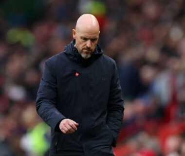 MANCHESTER, ENGLAND - SEPTEMBER 29: Erik ten Hag, Manager of Manchester United, reacts during the Premier League match between Manchester United FC and Tottenham Hotspur FC at Old Trafford on September 29, 2024 in Manchester, England. (Photo by Carl Recine/Getty Images)